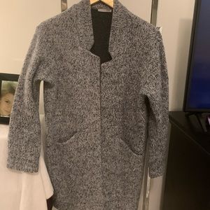 Grey/Black Knit above knee cardigan sweater.